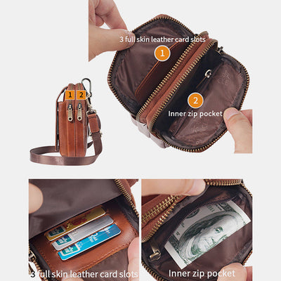 Genuine Leather Multifunctional Belt Loop Pouch Phone Bag Crossbody Bag
