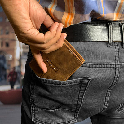 Retro Triple Fold Wallet Mens Thin Leather Coin Purse