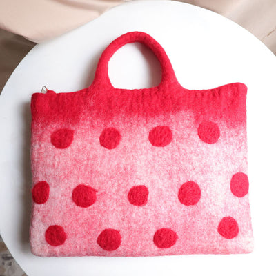 Wool Felt Tote For Women Round Dot Decor Handbag