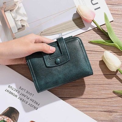 Women's Small Trifold Wallet Real Leather Retro Compact Pocket Wallet