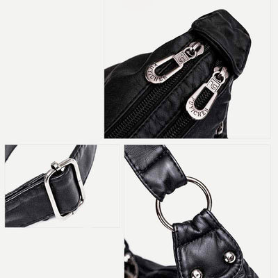 Women Soft Leather Crossbody Purse Double Compartment Roomy Handbag Shoulder Bag