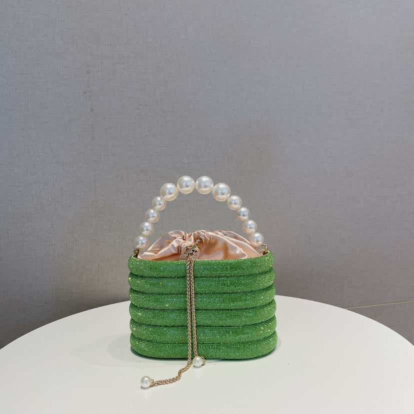 Diamond Pearl Chain Bag For Women Party Drawstring Crossbody Bag