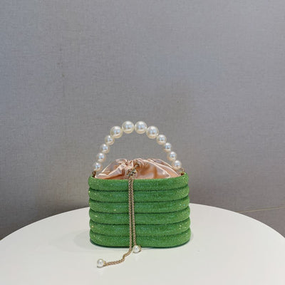 Diamond Pearl Chain Bag For Women Party Drawstring Crossbody Bag