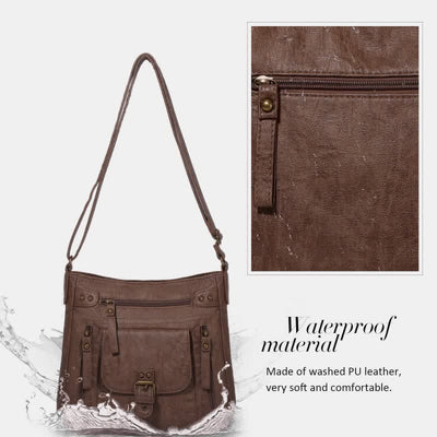 Retro Soft Washed Leather Multi Pocket Crossbody Bags for Women Lady
