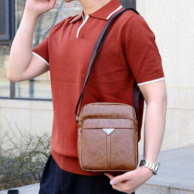 Small Crossbody Purse for Men Retro Vegan Leather Messenger Pack Bag