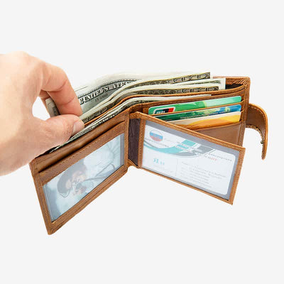 Men's Genuine Leather Wallet Large Capacity Bifold Credit Card Holder
