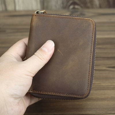 Retro Leather Wallet Multifunctional Small Zipper Purse For Men