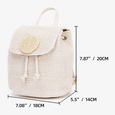 Women Straw Backpack Summer Beach Woven Drawstring Handbag Shoulder Bag