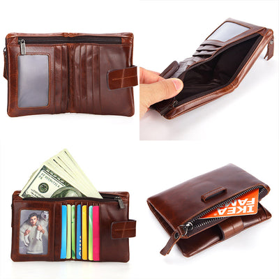 Vintage Genuine Leather Short Wallet Men's Purse Front Pocket Wallet