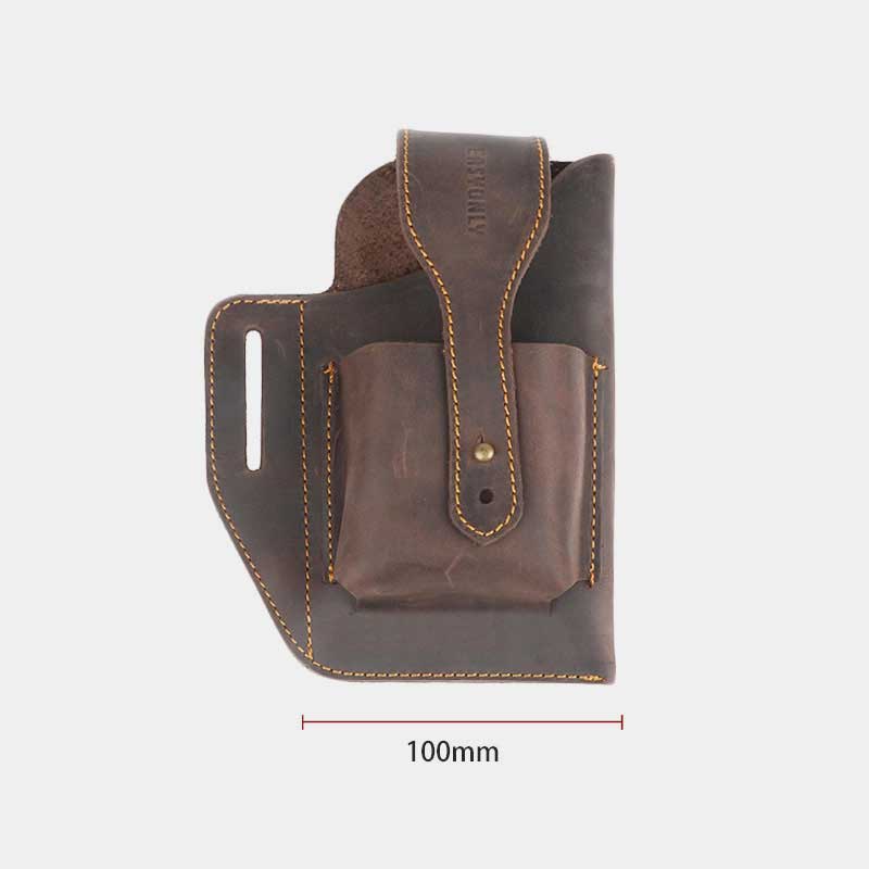 Vintage Outdoor Activity Genuine Leather Waist Phone Bag with Keychain