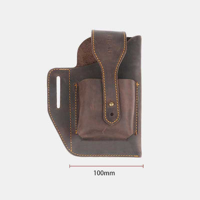 Vintage Outdoor Activity Genuine Leather Waist Phone Bag with Keychain