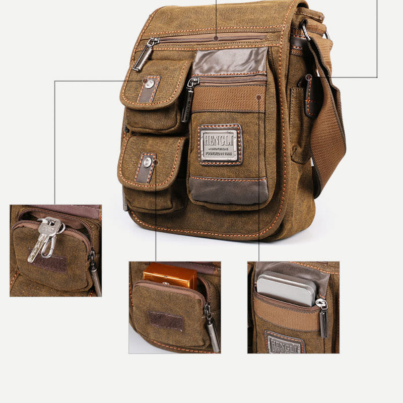 Messenger Bag For Men Vintage Thicken Canvas Large Capacity Crossbody Bag