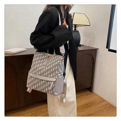 Oil Paintng Canvas Backpack Retro Houndstooth Large Student Daypack