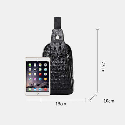 Crocodile Pattern Fashion Cowhide Leather Luxury Sling Bag for Men