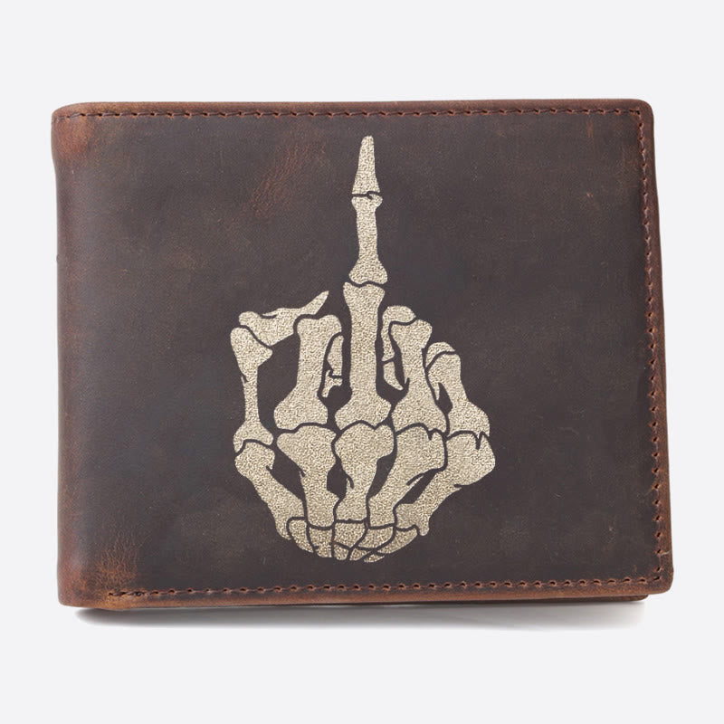 Skull One Finger Salute Engrave Wallet For Men RFID Purse