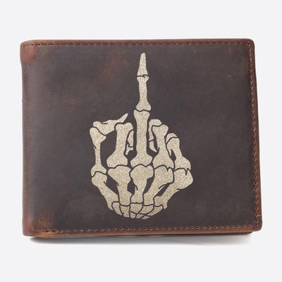 Skull One Finger Salute Engrave Wallet For Men RFID Purse