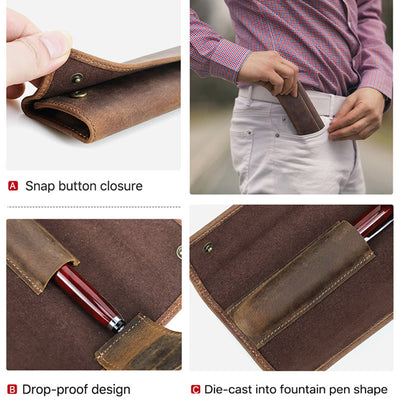 pencil case for business Vintage genuine leather simple pen case