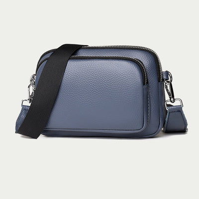 Triple Zip Genuine Leather Crossbody Bag Casual Travel Purse