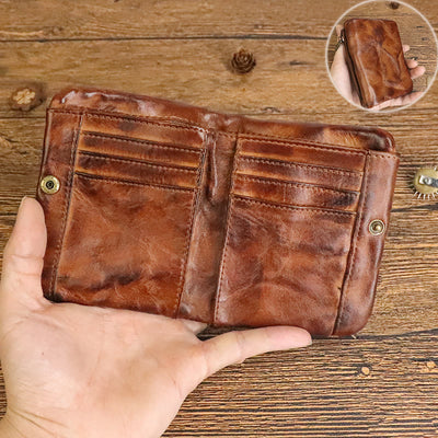 Vegetable Tanned Leather Wallet Women Men Retro Vertical Multifunctional Purse