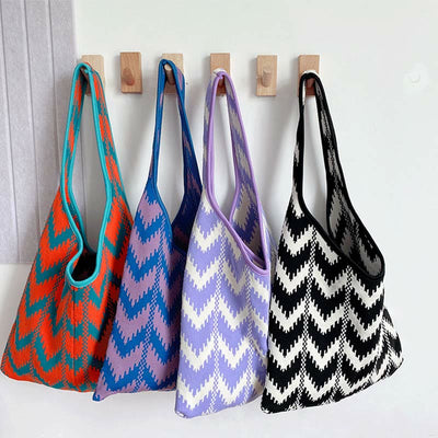 Wavy Stripe Tote For Women College Student Shoulder Bag
