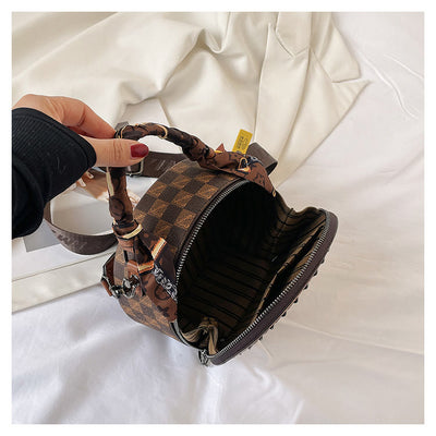 Top-handle Bag For Women Vintage Wide Strap Small Round Bag