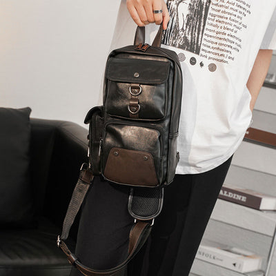 Retro Anti-theft Multi-Pocket Leather Sling Bag Roomy Daypack