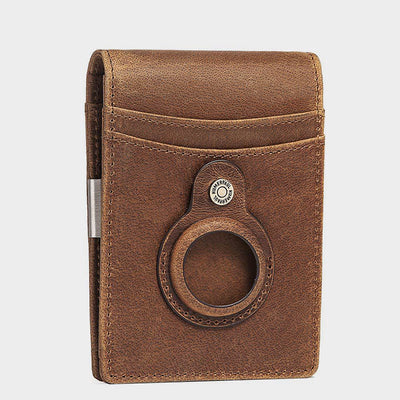 Retro Cowhide Leather AirTag Wallet Bifold RFID Blocking Card Holder