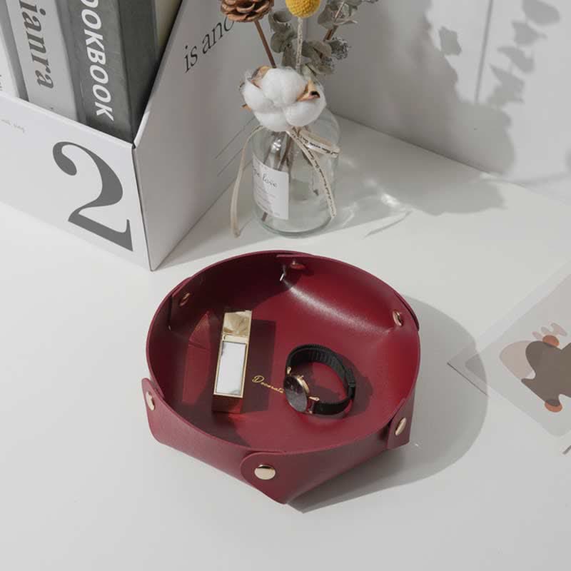 Foldable Leather Valet Tray Small Catchall Jewelry Travel Table Organizer