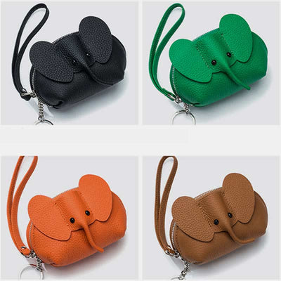 Women Small Coin Purse Elephant Leather Wallet Change Pouch Wristlet