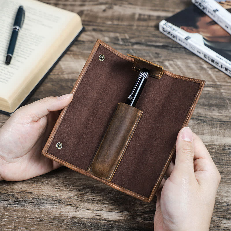pencil case for business Vintage genuine leather simple pen case