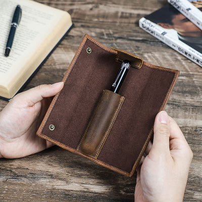 pencil case for business Vintage genuine leather simple pen case