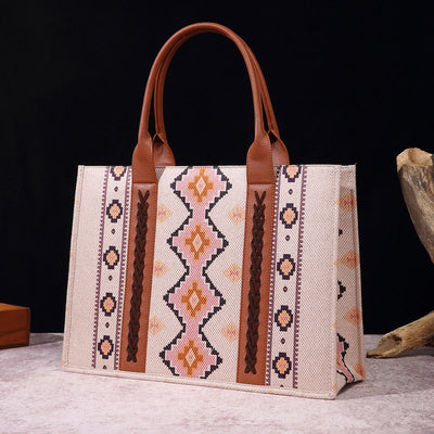 Vintage Linen Cotton Handbag For Women Bohemian Crossbody Tote