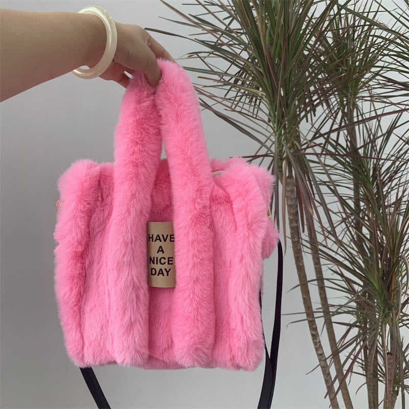Crossbody Bag For Women Solid Color Faux Fur Large Handbag
