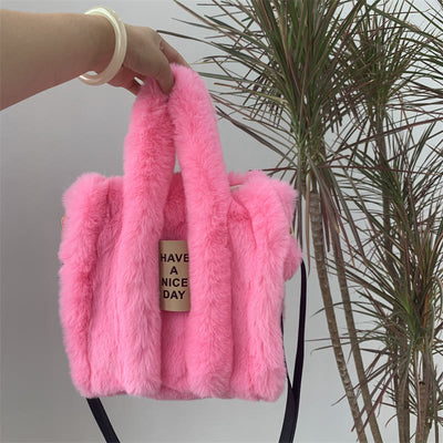 Crossbody Bag For Women Solid Color Faux Fur Large Handbag