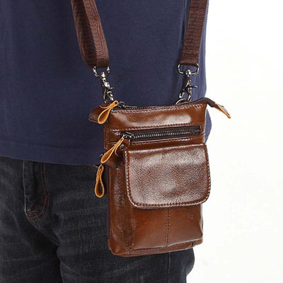 Men's Outdoor Leather Multi-function Waist Bag