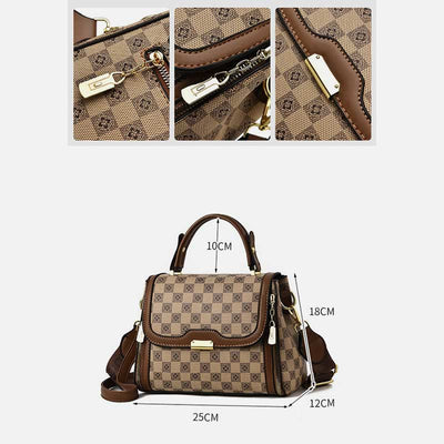 British Elegant Handbag Women Checkerboard Pattern Crossbody Leather Purse