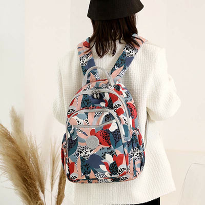 Backpack for Women Waterproof Multi-Compartment Printing Casual Nylon Lightweight Schoolbag