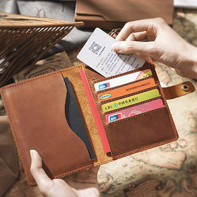 Genuine Leather Passport Holder Cover Wallet with Multi Card Slots