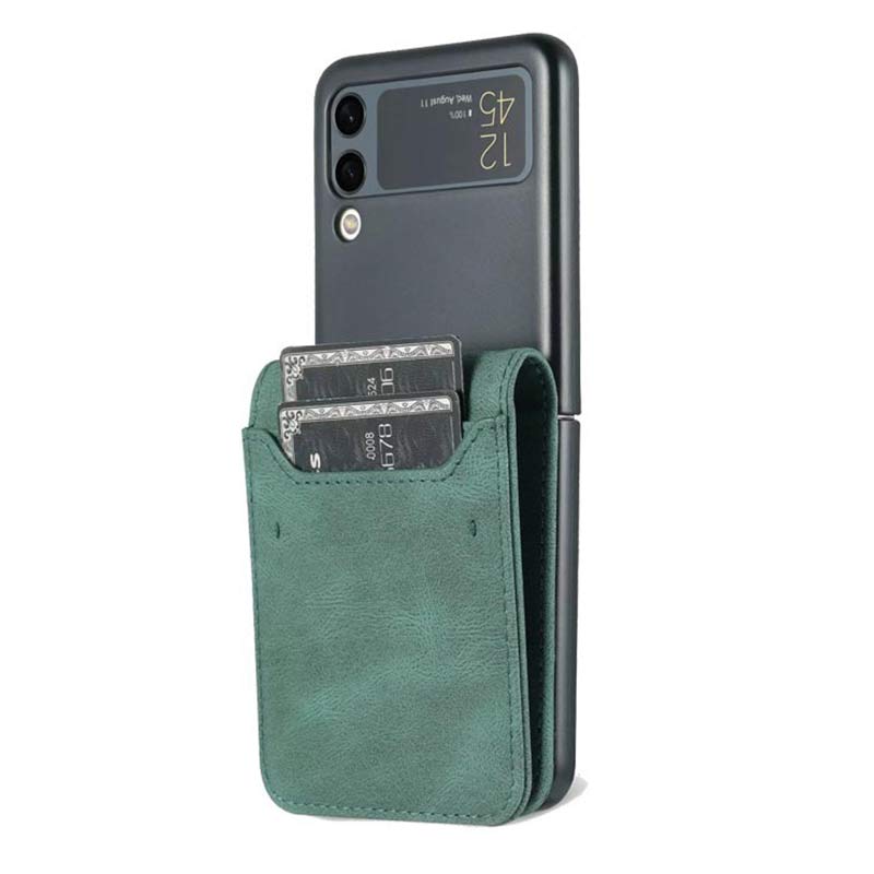Genuine Leather Phone Holder Wallet Case For Galaxy Z Flip3 / Flip2 With Card Holder