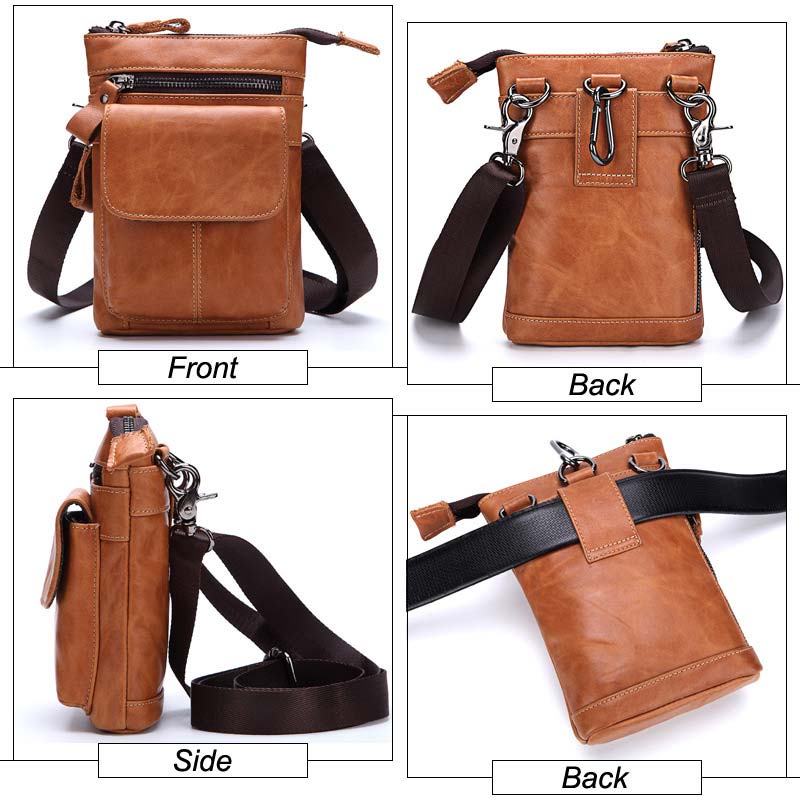 Men's Outdoor Leather Multi-function Waist Bag