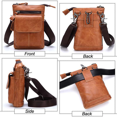 Men's Outdoor Leather Multi-function Waist Bag