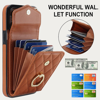 Phone Wallet Case For iPhone 14/15/16 Functional Quilted Crossbody Phone Case