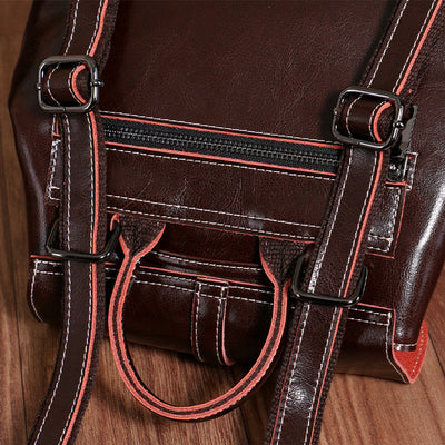 Classic Daypack For Women Outing Drawstring Clamshell Leather Backpack