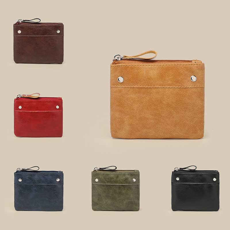 Retro Leather Coin Pouch Change Holder for Women Mini Zipper Wallet