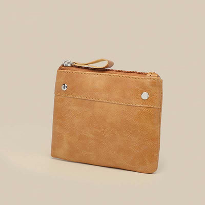 Retro Leather Coin Pouch Change Holder for Women Mini Zipper Wallet