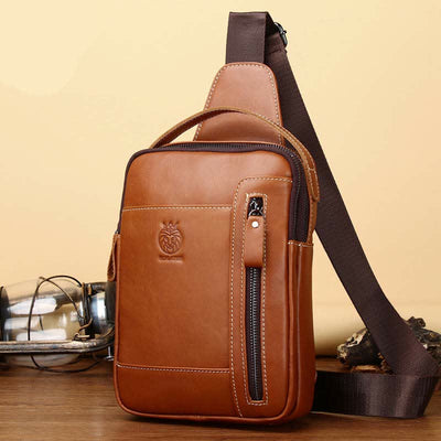 Genuine Leather Sling Bag for Men Vintage Crossbody Casual Hiking Daypack