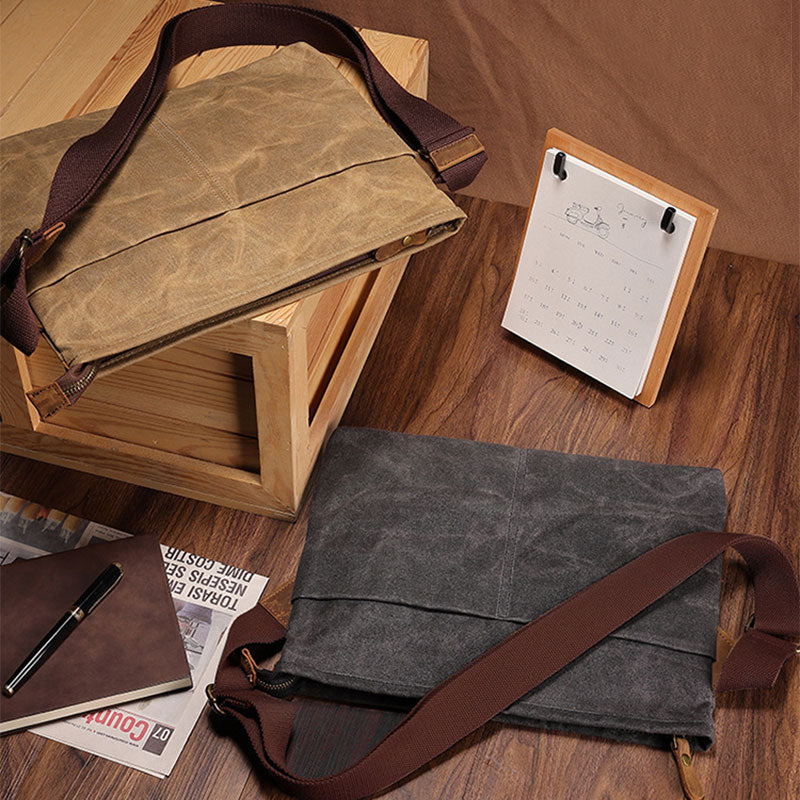 Retro Canvas Crossbody Bag Large Slim Laptop Bag Shoulder Bag