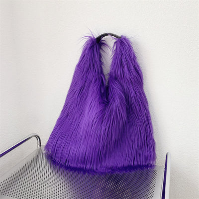 Large Shoulder Bag For Women Party Faux Fur Plush Tote