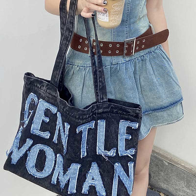 Gentle Women Tote Embroidery Letter Large Laptop Shoulder Bag