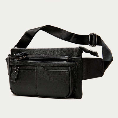 Men Classic Leather Sling Bag Waist Bag with Ajustable Strap